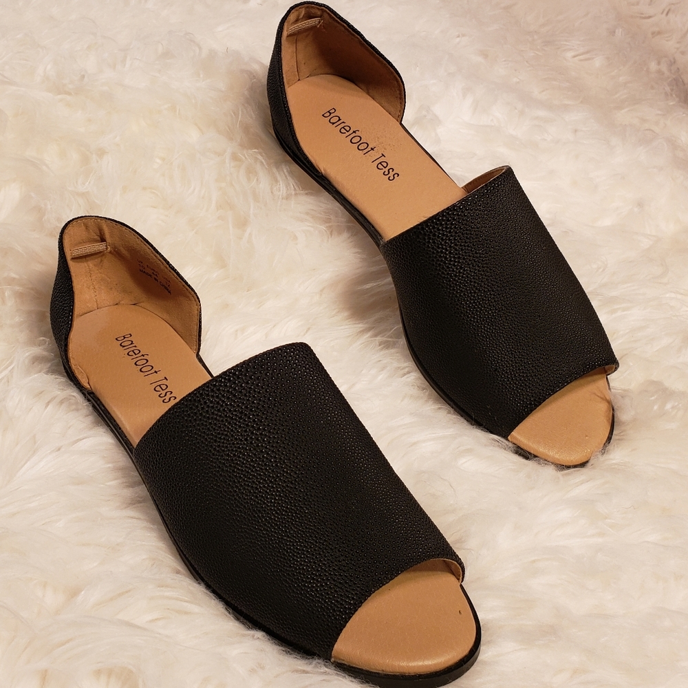 B.F.T. Black Open Toe Flats